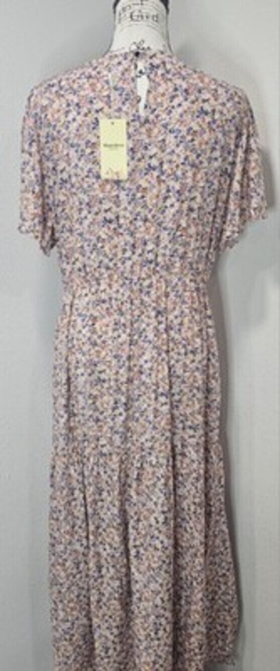 Manydress Womens Casual Floral Print Dress Layered Swing Boho Maxi Pockets Sz L - Picture 4 of 12